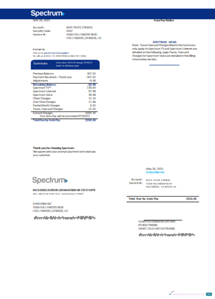 Download Spectrum utility business bill SCR Photoshop template